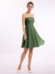 Short Chiffon Strapless Bridesmaid Dresses Olive Green