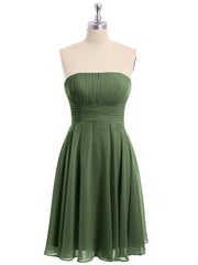 Short Chiffon Strapless Bridesmaid Dresses Olive Green