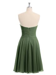 Short Chiffon Strapless Bridesmaid Dresses Olive Green