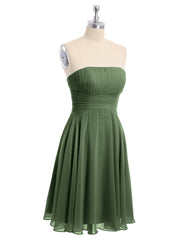 Short Chiffon Strapless Bridesmaid Dresses Olive Green