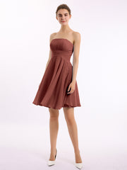 Short Chiffon Strapless Bridesmaid Dresses Terracotta