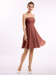 Short Chiffon Strapless Bridesmaid Dresses Terracotta