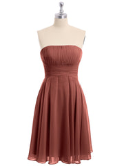 Short Chiffon Strapless Bridesmaid Dresses Terracotta