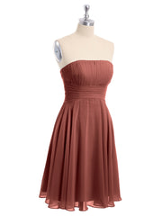 Short Chiffon Strapless Bridesmaid Dresses Terracotta