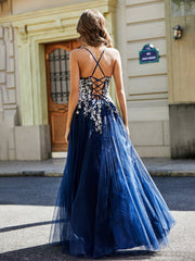 Sweetheart Floor-length Lace Appliqued Gown Dark Navy Plus Size