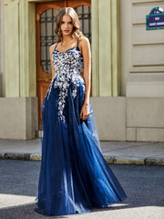 Sweetheart Floor-length Lace Appliqued Gown Dark Navy Plus Size
