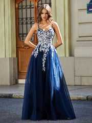 Sweetheart Floor-length Lace Appliqued Gown Dark Navy Plus Size