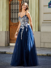 Sweetheart Floor-length Lace Appliqued Gown Dark Navy Plus Size