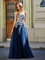 Sweetheart Floor-length Lace Appliqued Gown Dark Navy Plus Size