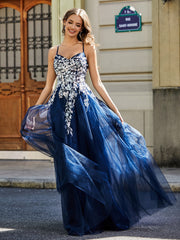 Sweetheart Floor-length Lace Appliqued Gown Dark Navy Plus Size