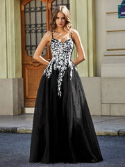 Sweetheart Floor-length Lace Appliqued Gown Black Plus Size