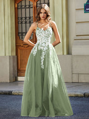 Sweetheart Floor-length Lace Appliqued Gown Dusty Sage Plus Size