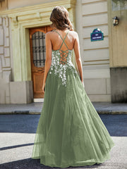 Sweetheart Floor-length Lace Appliqued Gown Dusty Sage Plus Size