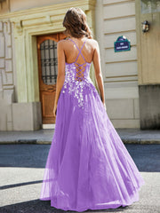 Sweetheart Floor-length Lace Appliqued Gown Lilac