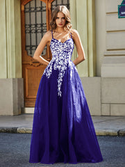Sweetheart Floor-length Lace Appliqued Gown Royal Blue Plus Size