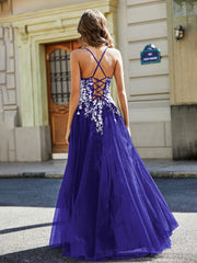 Sweetheart Floor-length Lace Appliqued Gown Royal Blue Plus Size