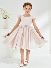 Cap Sleeves Acetate Satin Flower Girl Dresses Rose Petal