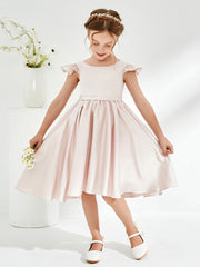 Cap Sleeves Acetate Satin Flower Girl Dresses Rose Petal