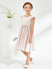 Cap Sleeves Acetate Satin Flower Girl Dresses Rose Petal