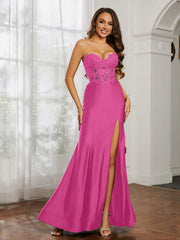 Appliqued Bodice Mermaid Dress With Slit Azalea