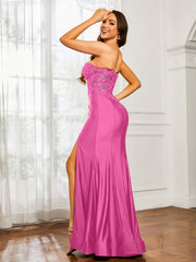 Appliqued Bodice Mermaid Dress With Slit Azalea