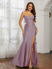 Appliqued Bodice Mermaid Dress With Slit Dusk Plus Size