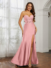 Appliqued Bodice Mermaid Dress With Slit Flamingo