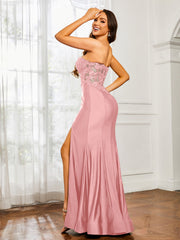 Appliqued Bodice Mermaid Dress With Slit Flamingo