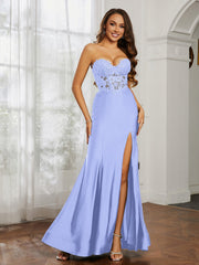 Appliqued Bodice Mermaid Dress With Slit Lavender Plus Size