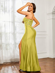 Appliqued Bodice Mermaid Dress With Slit Lemon
