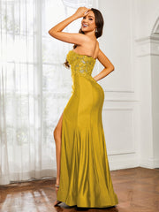 Appliqued Bodice Mermaid Dress With Slit Marigold