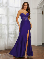 Appliqued Bodice Mermaid Dress With Slit Regency Plus Size
