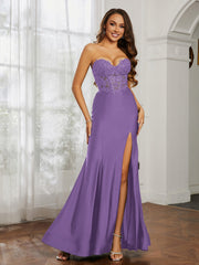 Appliqued Bodice Mermaid Dress With Slit Tahiti Plus Size