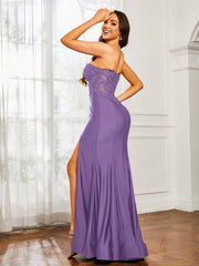 Appliqued Bodice Mermaid Dress With Slit Tahiti Plus Size