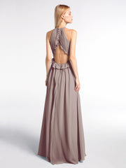 Keyhole Neckline Open Back Chiffon Maxi Dress Dusk