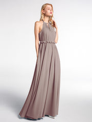 Keyhole Neckline Open Back Chiffon Maxi Dress Dusk