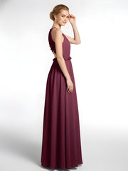 Keyhole Neckline Open Back Chiffon Maxi Dress Mulberry Plus Size