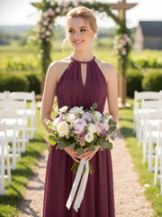 Keyhole Neckline Open Back Chiffon Maxi Dress Mulberry Plus Size