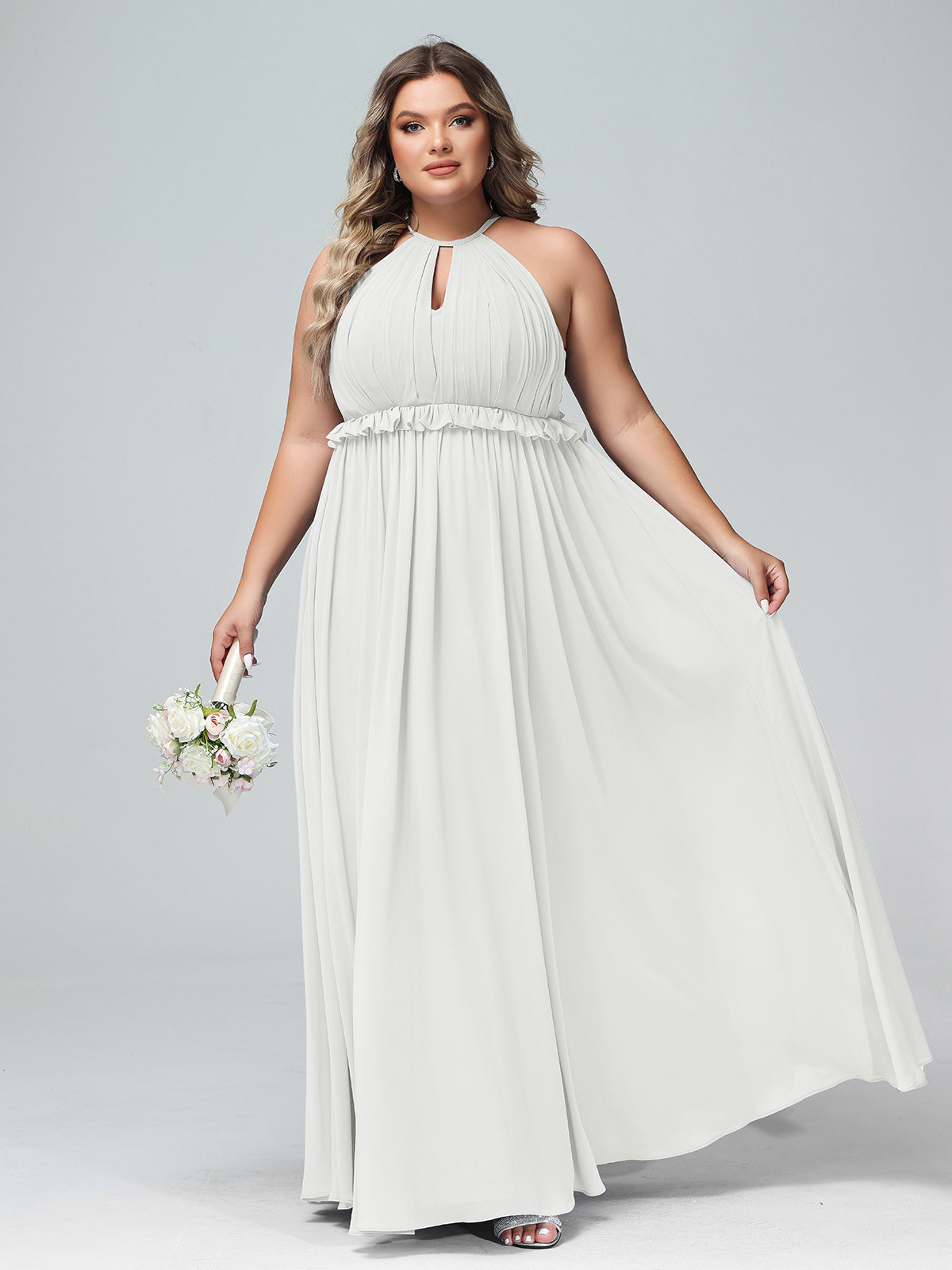 BABARONI Chiffon Ivory Bridesmaid Dresses A-line Halter Sleeveless ...