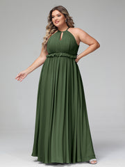 BABARONI Chiffon Olive Green Bridesmaid Dresses A-line Halter Floor-length Sleeveless BABARONI UK BABARONI Chiffon Olive Green Bridesmaid Dresses A-line Halter Floor-length Sleeveless BABARONI UK