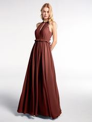 Keyhole Neckline Open Back Chiffon Maxi Dress Terracotta