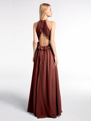 Keyhole Neckline Open Back Chiffon Maxi Dress Terracotta