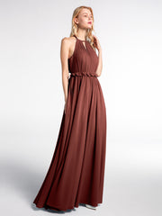 Keyhole Neckline Open Back Chiffon Maxi Dress Terracotta