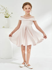 Cute Scoop Off the Shoulder Knee-Length Girl's Dress Rose Petal