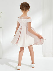 Cute Scoop Off the Shoulder Knee-Length Girl's Dress Rose Petal