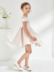 Cute Scoop Off the Shoulder Knee-Length Girl's Dress Rose Petal