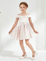 Cute Scoop Off the Shoulder Knee-Length Girl's Dress Rose Petal