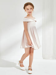 Cute Scoop Off the Shoulder Knee-Length Girl's Dress Rose Petal