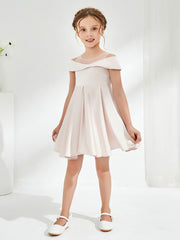Cute Scoop Off the Shoulder Knee-Length Girl's Dress Rose Petal