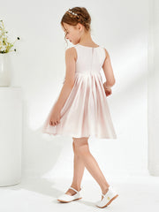 Cute Square Pleated Knee-Length Girl's Dress with Bow Rose Petal